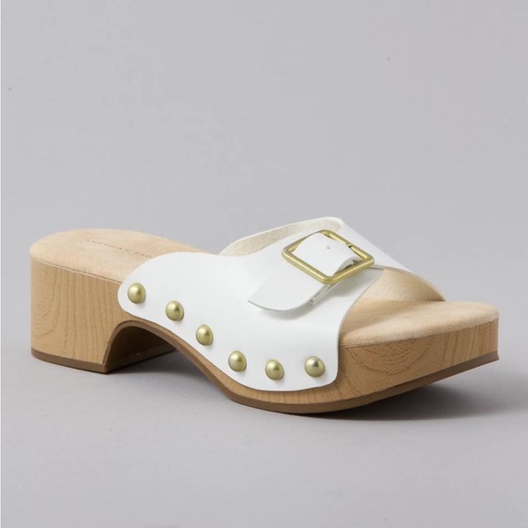 American Eagle Outfitters Shoes - American Eagle Elegant White Mules with Gold Buckle.